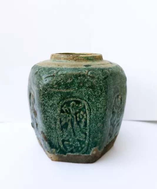 Antique Green Glazed Pottery Jar - Shiwan China 19th Century