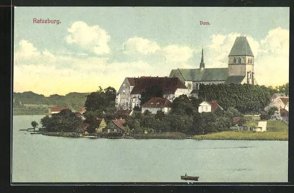 Ratzeburg, Blick vom See aus auf den Dom, Ansichtskarte