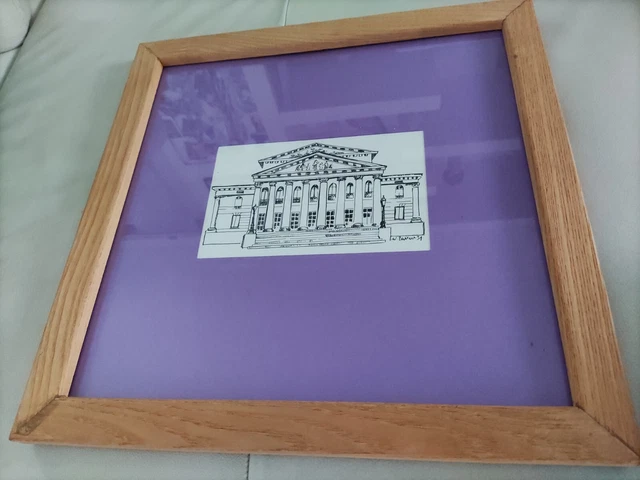 Kunstwerk Zeichnung Druck Bild W. Zwiener 91 in Holzrahmen 39 x 39 cm