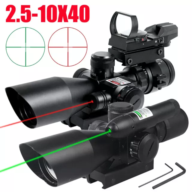 2.5-10x40E Rifle Scope Dual illuminated Mil-dot Reticle Red Green Laser Sight