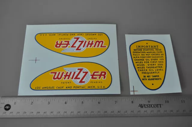 Whizzer Tank Decal Set. Early Style. 1946-49. WATER SLIDE Fox Grips