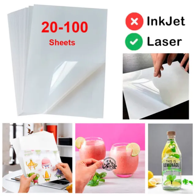 A4 Transparent Glossy Self Adhesive Vinyl Sticker Paper Label  for Inkjet Laser