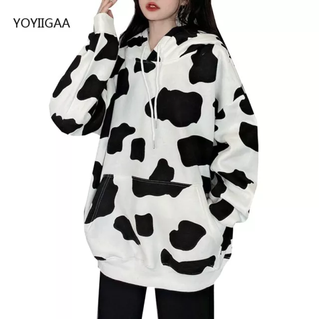 Autumn Winter Female Hoodies Cow Printed Women Sweatshirt Hoodie Long Sleeve