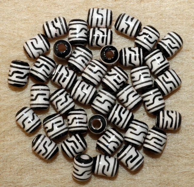 25 handbemalte Peru Keramik Perlen, 6mm Walze Zylinder schwarz Perle Basteln