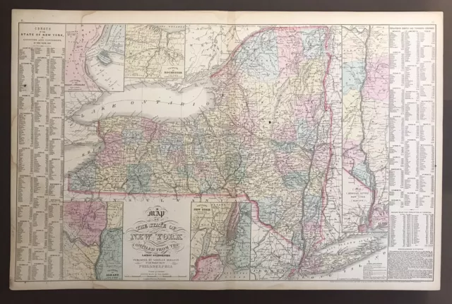CHARLES DESILVER Antique  Map 1858  ~ New York State Hand Colored Lithograph