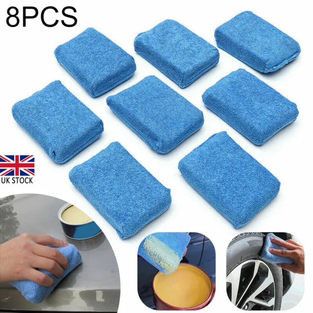8Pcs/Set Blue Microfiber Applicator Sponge Pads Car Wash Wax Polish Detailing UK