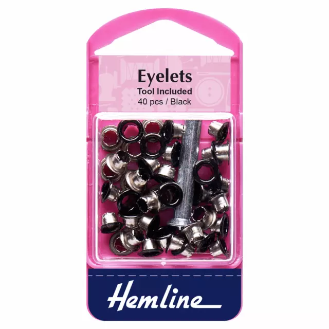 Small Eyelets, Tool Included Black, For Clothes 40 pieces - 5.5mm, 1/5in.