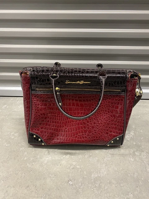 Samantha Brown Croco-Embossed Dowel Bag Burgundy Red Brown