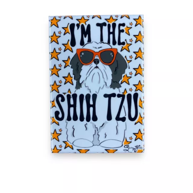 Funny Shih Tzu Magnet Retro Dog Portrait Decor Gift Handmade 2x3" Black & white