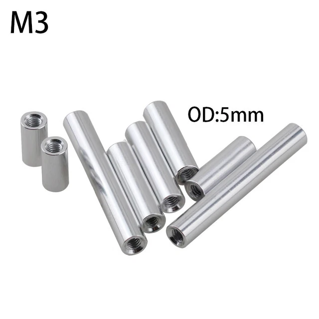M3 Aluminum Column Round Threaded Sleeve Stud Standoff Nut Bright Silver OD:5mm