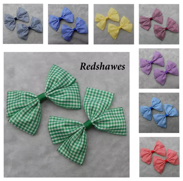 2 x 4 inch School Bow CLIPS GINGHAM Checked Handmade in UK Hair girls uniform 4"