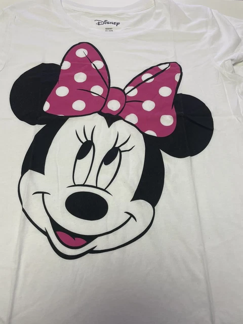 Disney Adult Womens Junior Minnie Mouse White Tee Sleepwear t-shirt top XL 15/17