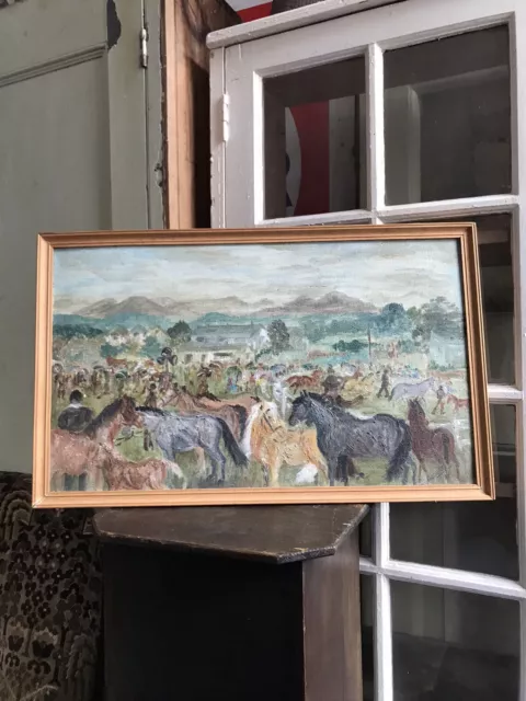 Vintage Mid 20th Century Signed Oil On Board Painting Connemara Pony Show 1967