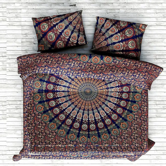 Mandala Ropa de Cama Cubierta Colores Elefante Bohemio India Edredón Reina Size