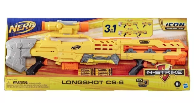 Nerf N-Strike Icon Series - Longshot CS-6 Foam 3 in 1 Blaster + 12 Official Nerf