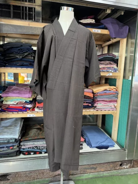 Seta Kimono Vintage Giapponese Abito Cardigan Marrone Da Yukata Autentico
