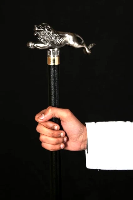 37" Lion Wild Fighting outdoor Walking, hiking old man Cane Steel Shaft Stick