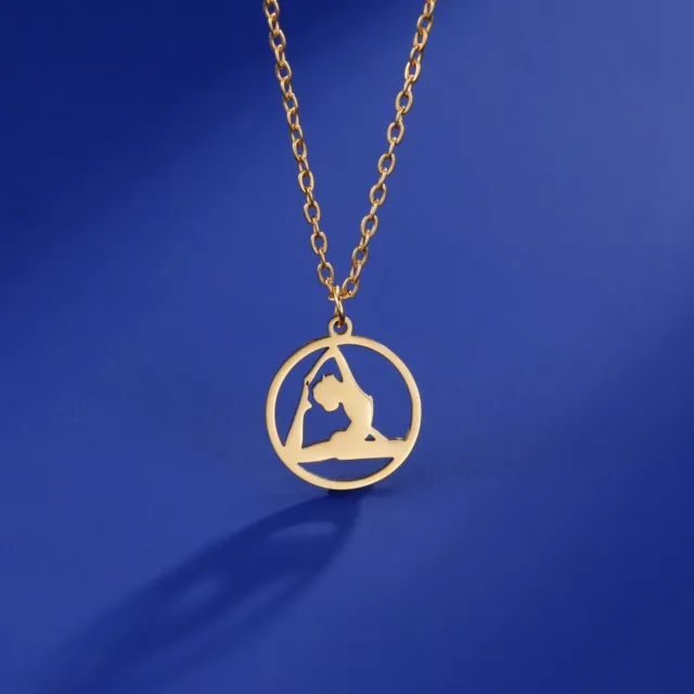 Yoga Girl Round Pendant Necklace for Women Stainless Steel Neck Chains Jewelry