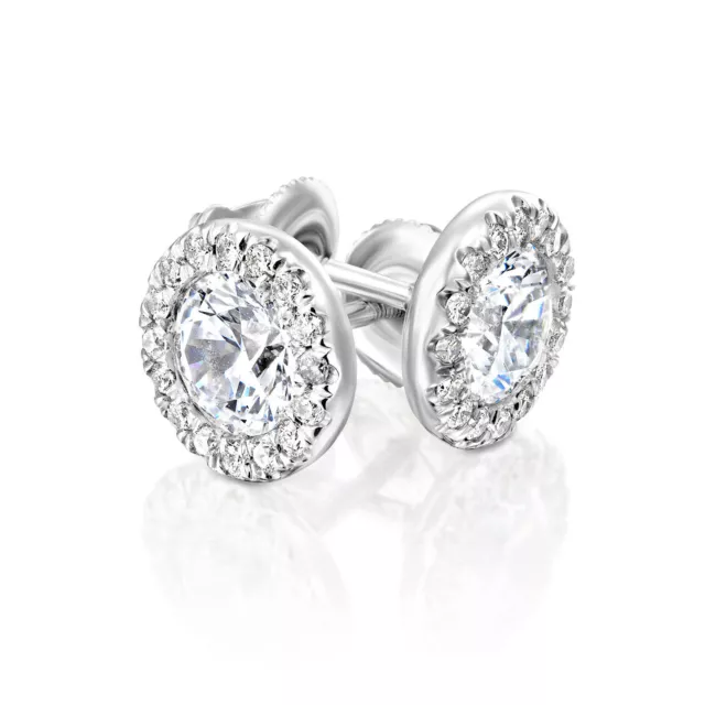1.80 CT F-G / SI2-I1 Élégant Diamant Rond Clou Earrings 18K or Blanc