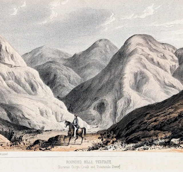 1856 Sierra Nevada's California Lithograph Kern County Tulare Rounded Hills