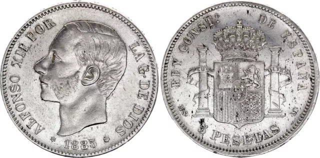 Pièce Espagne 5 Pesetas,  Alfonso XII - Armoiries - 1885 (86) MS-M