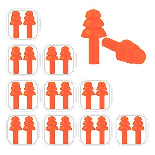 10 Pairs Noise Cancelling Ear Plugs, Premium Soft Silicone, Reusable, Orange
