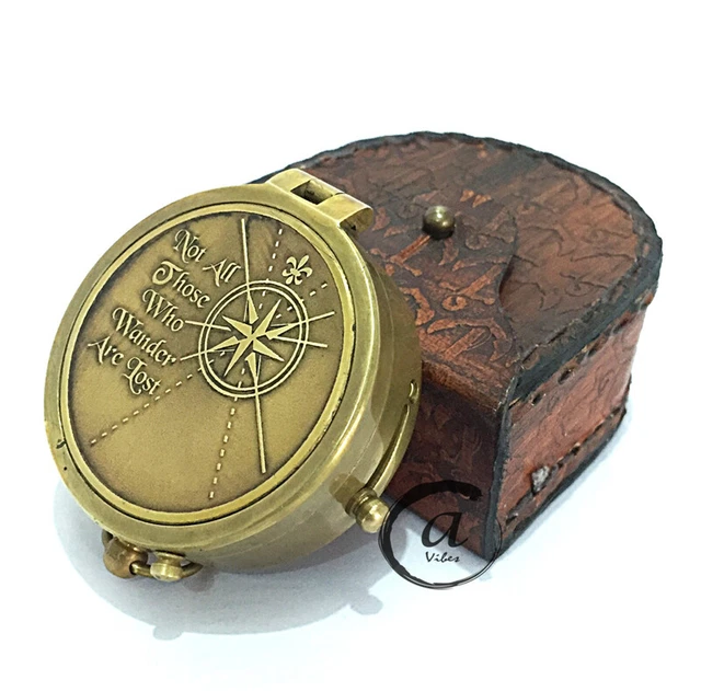 Engraved Poem Leather Case Compass With Brass Handmade Nautical Gift Vintage Dec