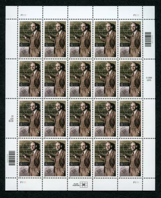 US Scott 3533 Enrico Fermi  34c Mint NH sheet of 20