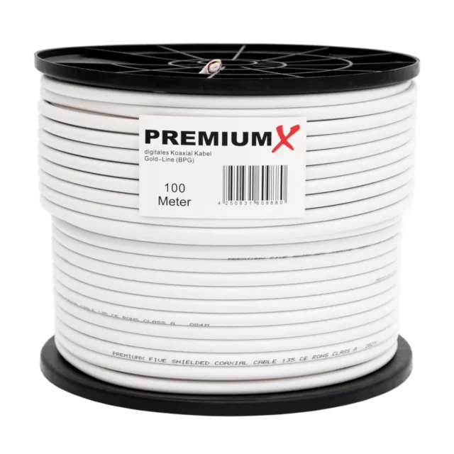 100m PremiumX SAT Koaxialkabel 135dB 5-fach Satelliten Koax Kabel Antennenkabel