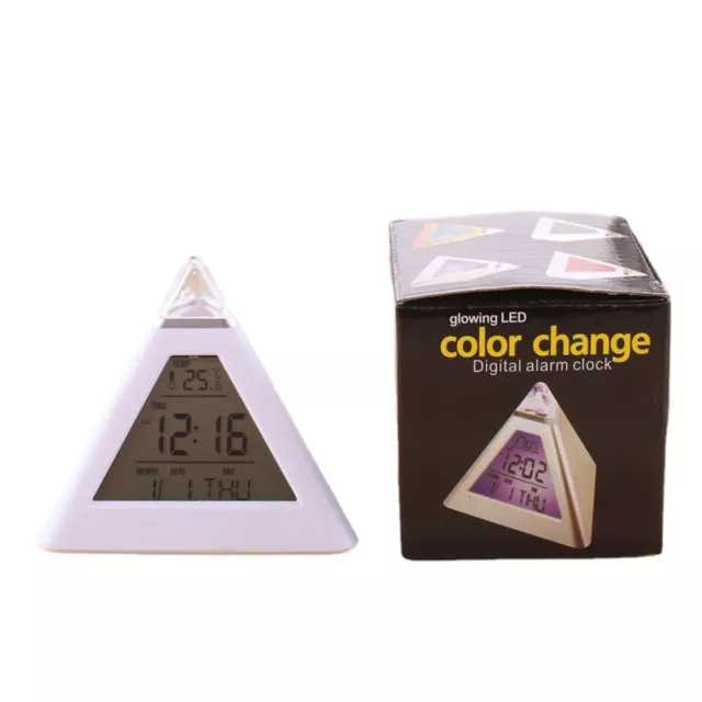 LED Digital Alarm Clock Pyramid Night Light Color Changing Desk Clock with liaWS