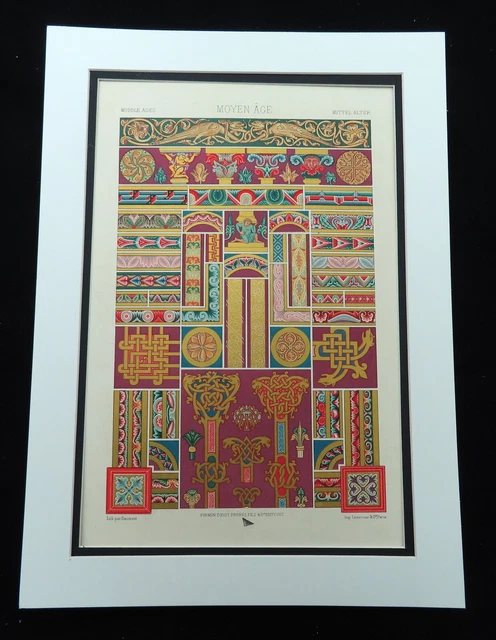 Antiguo Estampado Medieval Ornamental Pintura Ejemplos Diseños Francés 1869