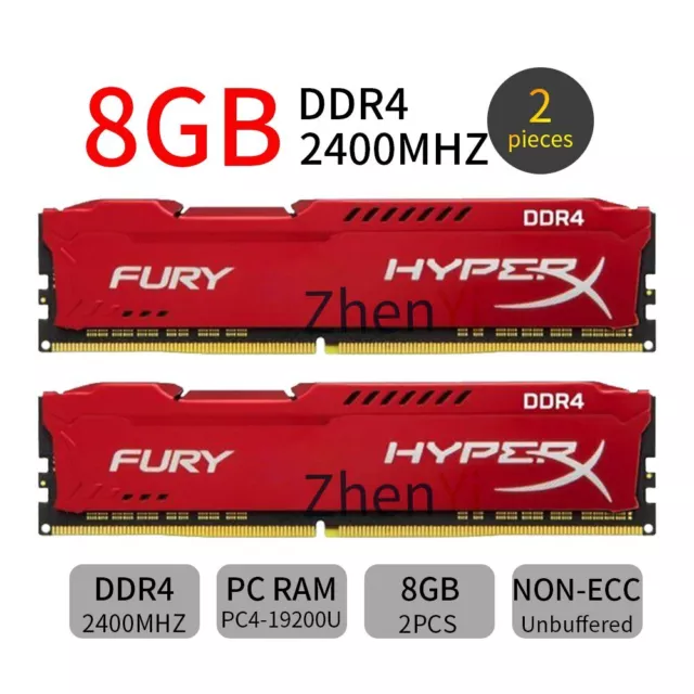 16Go 2x 8Go 4Go PC4-19200U DDR4 2400MHz 1.2V DIMM Mémoire SDRAM HyperX FURY FR