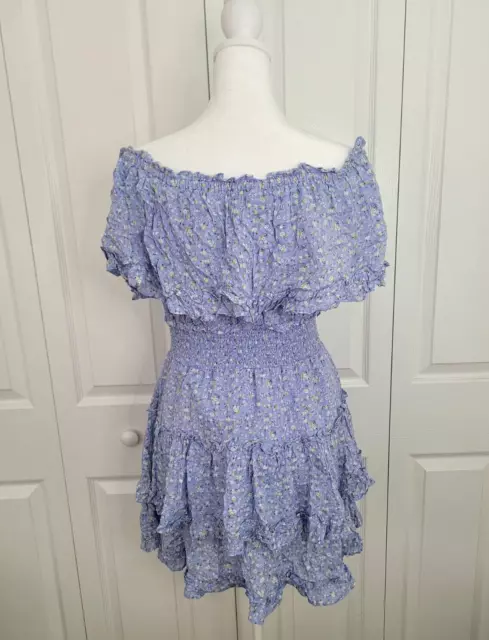 NWT Forever 21 Off Shoulder Tiered Ruffle Ditsy Floral Dress Periwinkle Med (36) 3