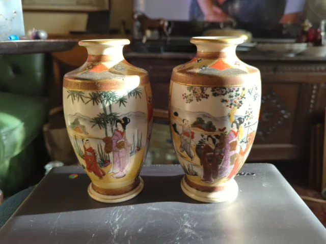 Pair Of Antique Late 19th Early 20th Century Japanese Satsuma Vases