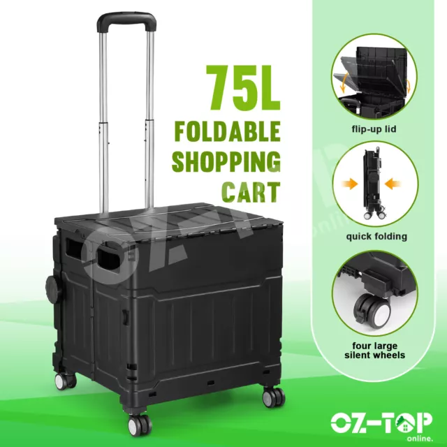 75L Foldable Shopping Trolley Cart Market Grocery Storage Luggage Basket Crate