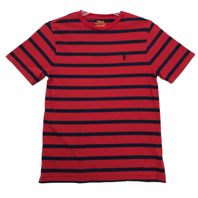 POLO Ralph Lauren Tee Shirt Boys Size L Large Red Striped Short Sleeve Crew PONY