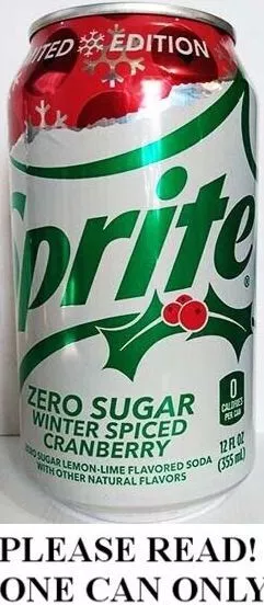 Winter Spiced Cranberry Sprite ZERO 12oz Christmas 2022 Limited Edition FULL NEW