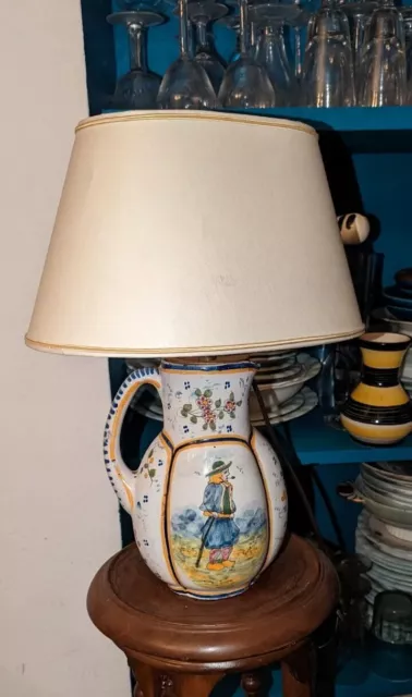 Lampe avec un pied Pichet polylobé ancien Faïence de Quimper HB  Décor Paysan