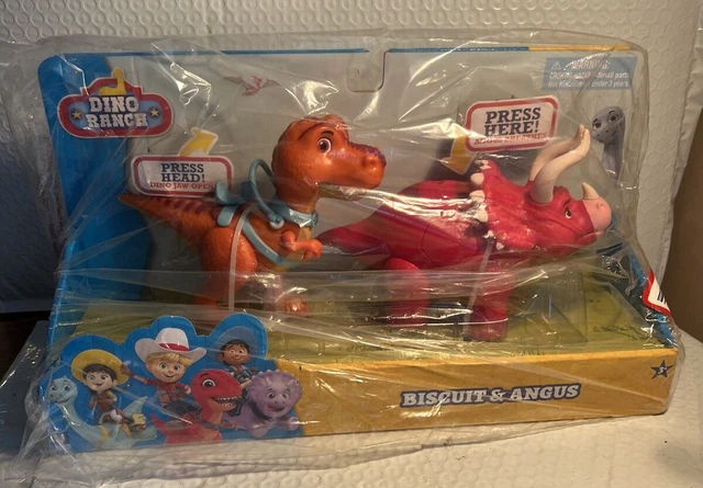 Dino Ranch Deluxe Dino Paquete de 2 – Cuenta con Galletas, un Juguete T-Rex de 5 Pulgadas y Angus, un Triceratops de Juguete de 4 Pulgadas, Juguetes para niños con Tus ganaderos