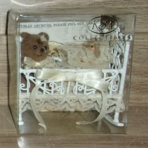 KSA Kurt Adler Collectibles Jocelyn Mostrom Crib w/Teddy Bear & Doll Ornament