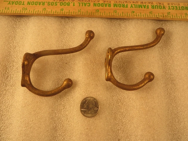 2 Matching Old Coat Hooks Farm School House Ball Tip Cast Iron 4" High  Hardware
