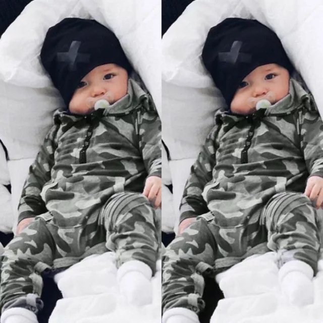 Fall Infant Baby Boys Girls Camouflage Print Hooded Romper Jumpsuit Clothes 2