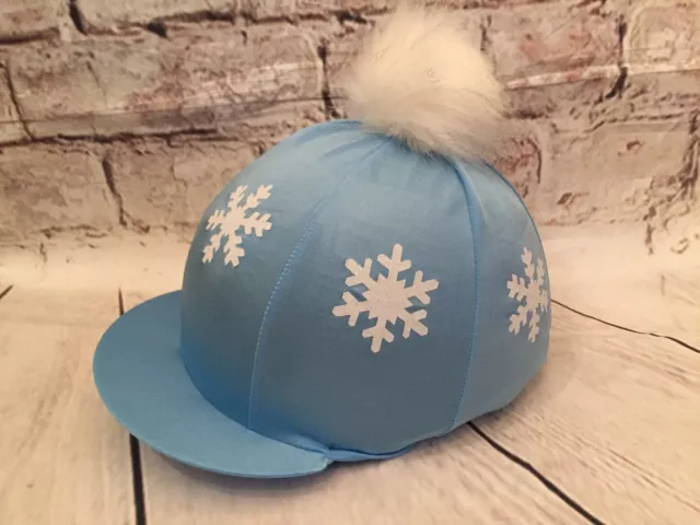 SXC Xmas Snowflake Glitter Faux Fur Pompom Riding Hat Silks Rainbow Custom Gift