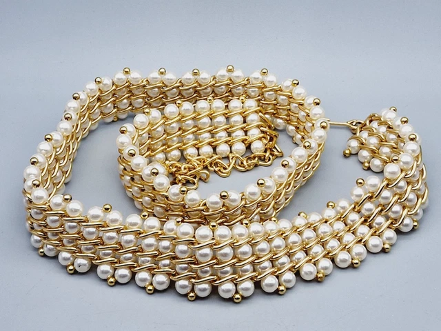 Cintura vintage Statement finta tonalità perla e oro
