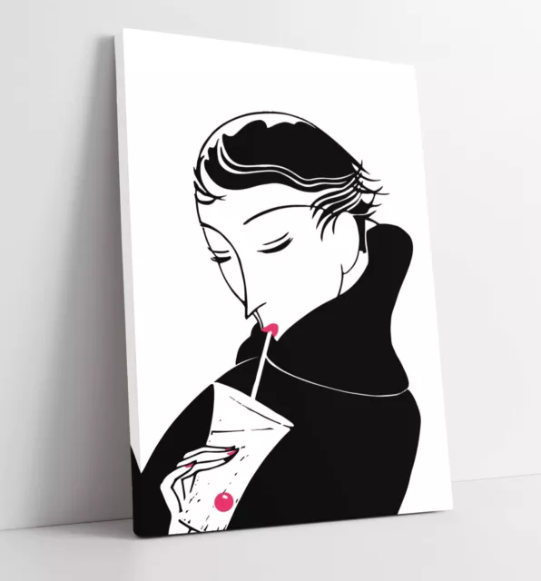 Fashion Art Deco Woman With Cockail -Deep Framed Canvas Wall Art Print