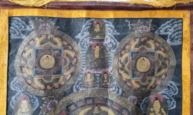 Schönes altes Thangka Bild "MANDALA" - Nepal / Tibet - Feine Malerei - um 1950 3