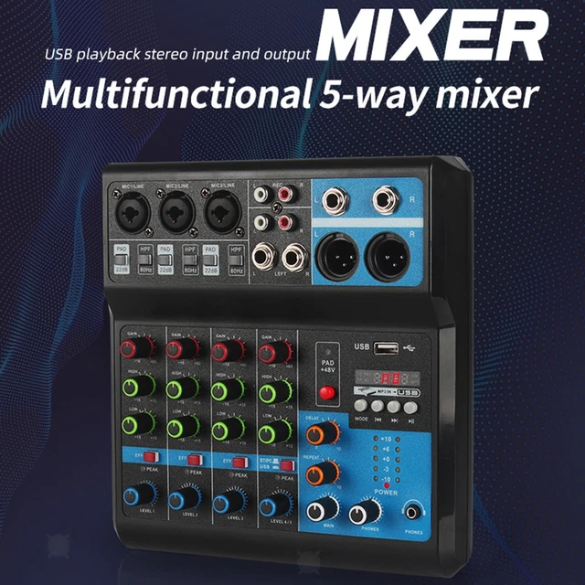 USB Audio Mixer Umisu Table De Mixage 5 Canaux, Table Mixage Audio USB Alimentation Fantôme 48V, Console De Mixage Pour Ordinateur Microphone Lecteur, Mélangeur Audio Pour Live Studio Scène Live Opname Studio