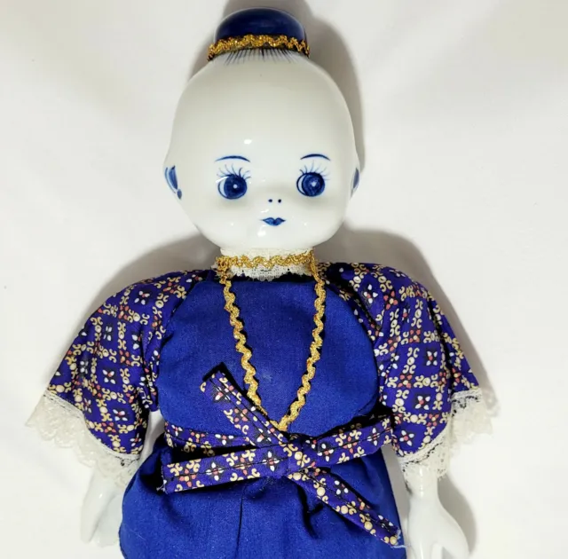 Vintage 1986 Porcelain Asian Delft Blue Doll