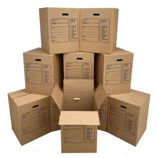 UBMOVE 10 Premium Large Corrugated Moving Boxes with Handles, 18" x 18" x 24"