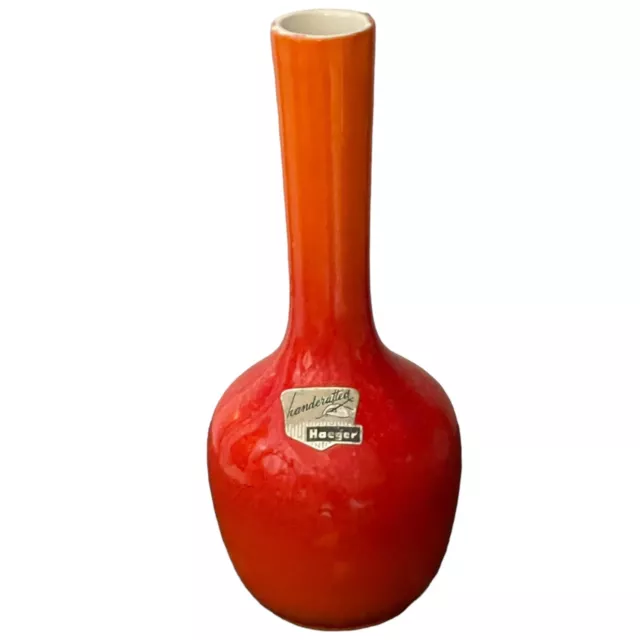 Royal Haeger Pottery Vase Orange Vintage USA Mid Century Modern Bud Flower 7" H
